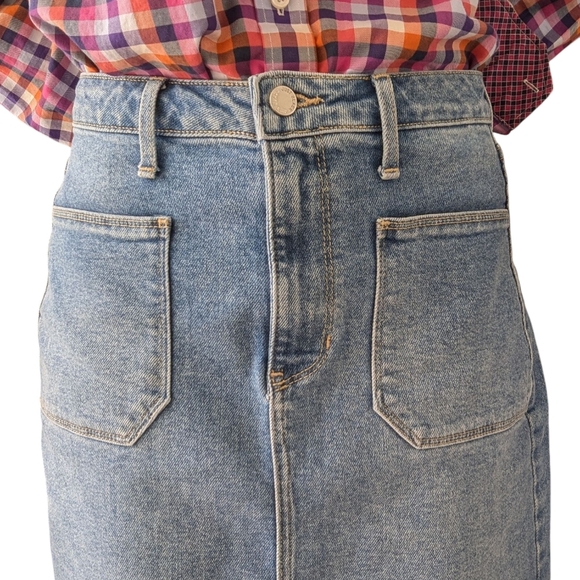 Just Black Denim High Waist Front Pocket Midi Skirt Blue Jean Modest Split Hem S - Picture 6 of 8